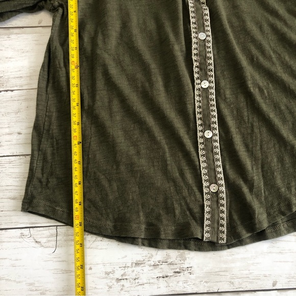 LUCKY BRAND Women Olive Green Embroidery Detail Long Sleeve Blouse Sz XS - Picture 10 of 13